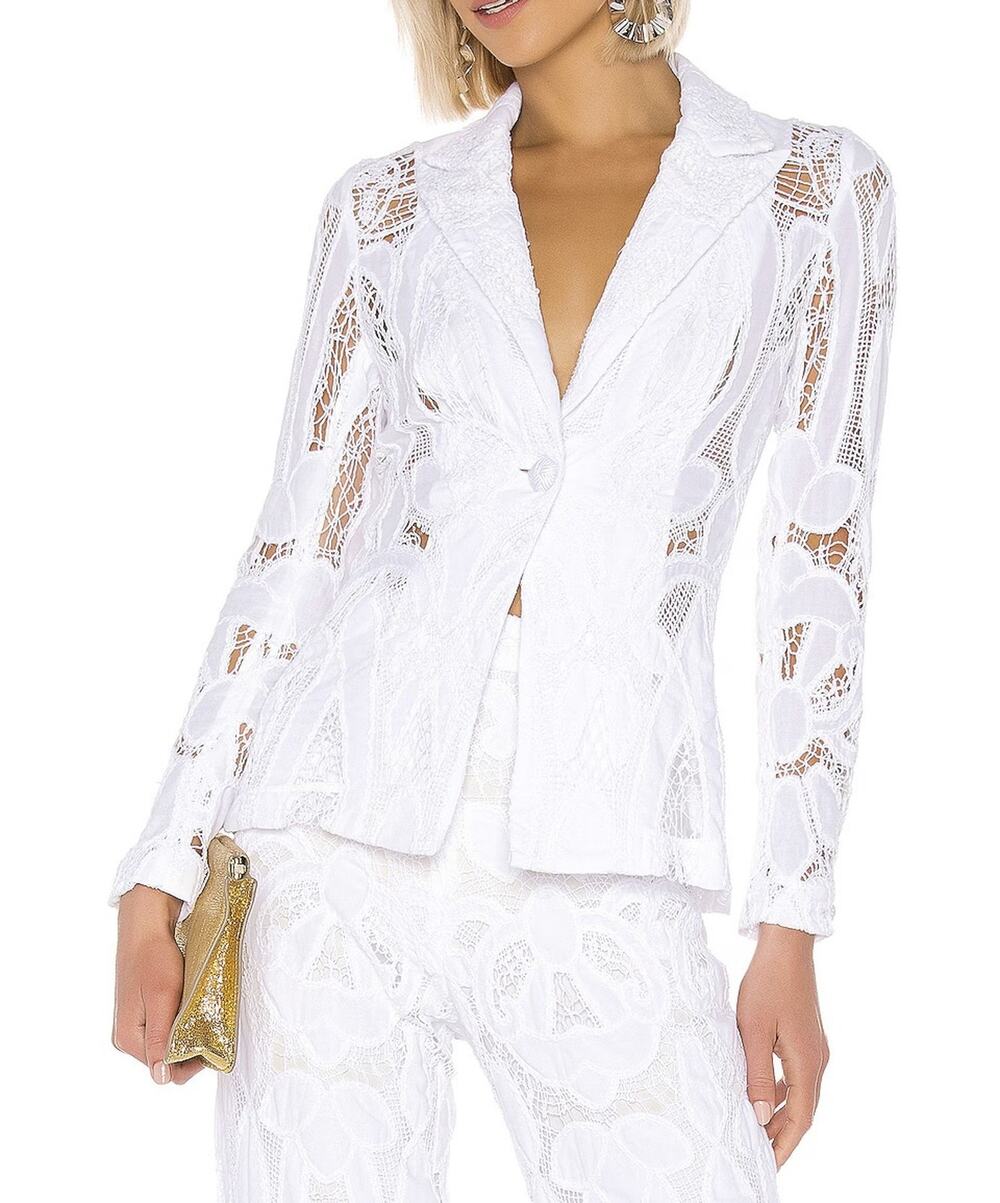 Alexis Durham White Lace Blazer Jacket Cutout Long Sleeve Women's XS